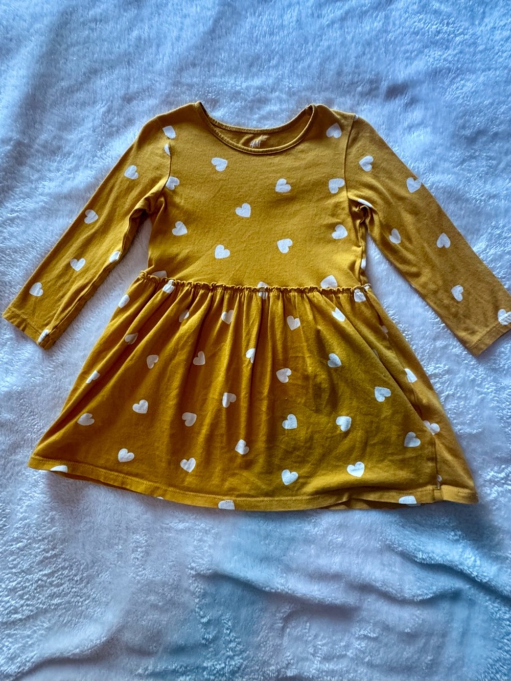 H&M Kids Heart Print Long-Sleeve Dress - Mustard